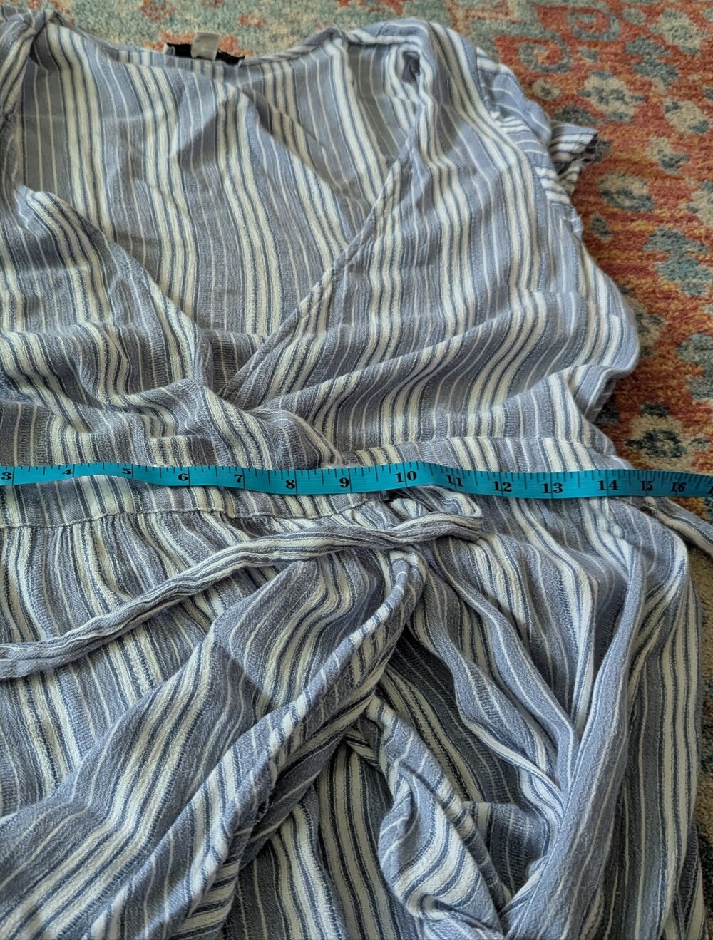 American Eagle Outfitters Women's Medium Blue Stripe Wrap Dress Ruffle Accent - Picture 9 of 11